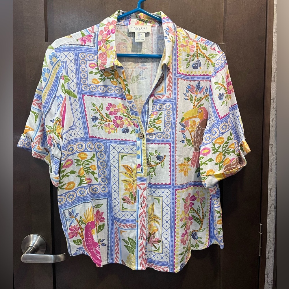 Colorful Tropical Print Button-Up Shirt